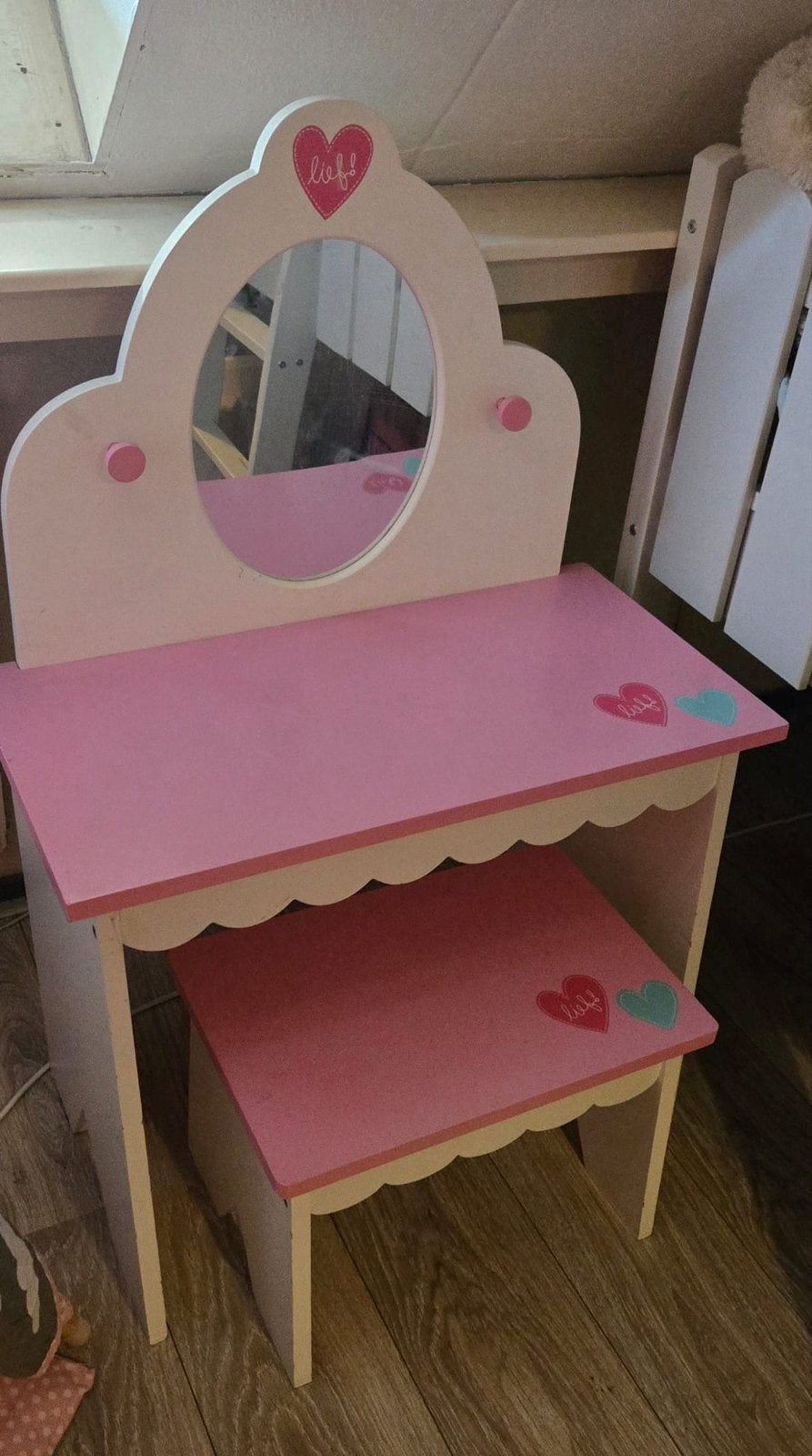Roze kaptafel met krukje voor kinderen, Ophalen, Gebruikt, Tafel(s) en Stoel(en)