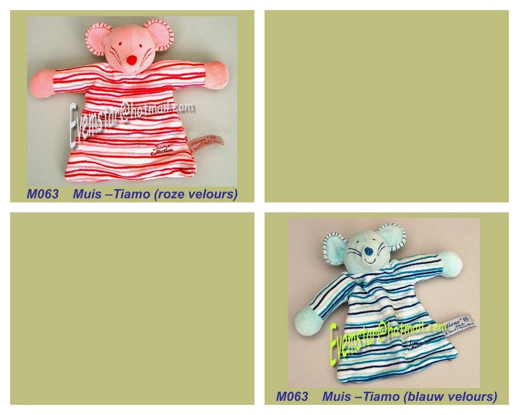 M063 Muis - Tiamo : Mike the Mouse blauw of roze lapje, Ophalen, Zo goed als nieuw, Muis, Tiamo