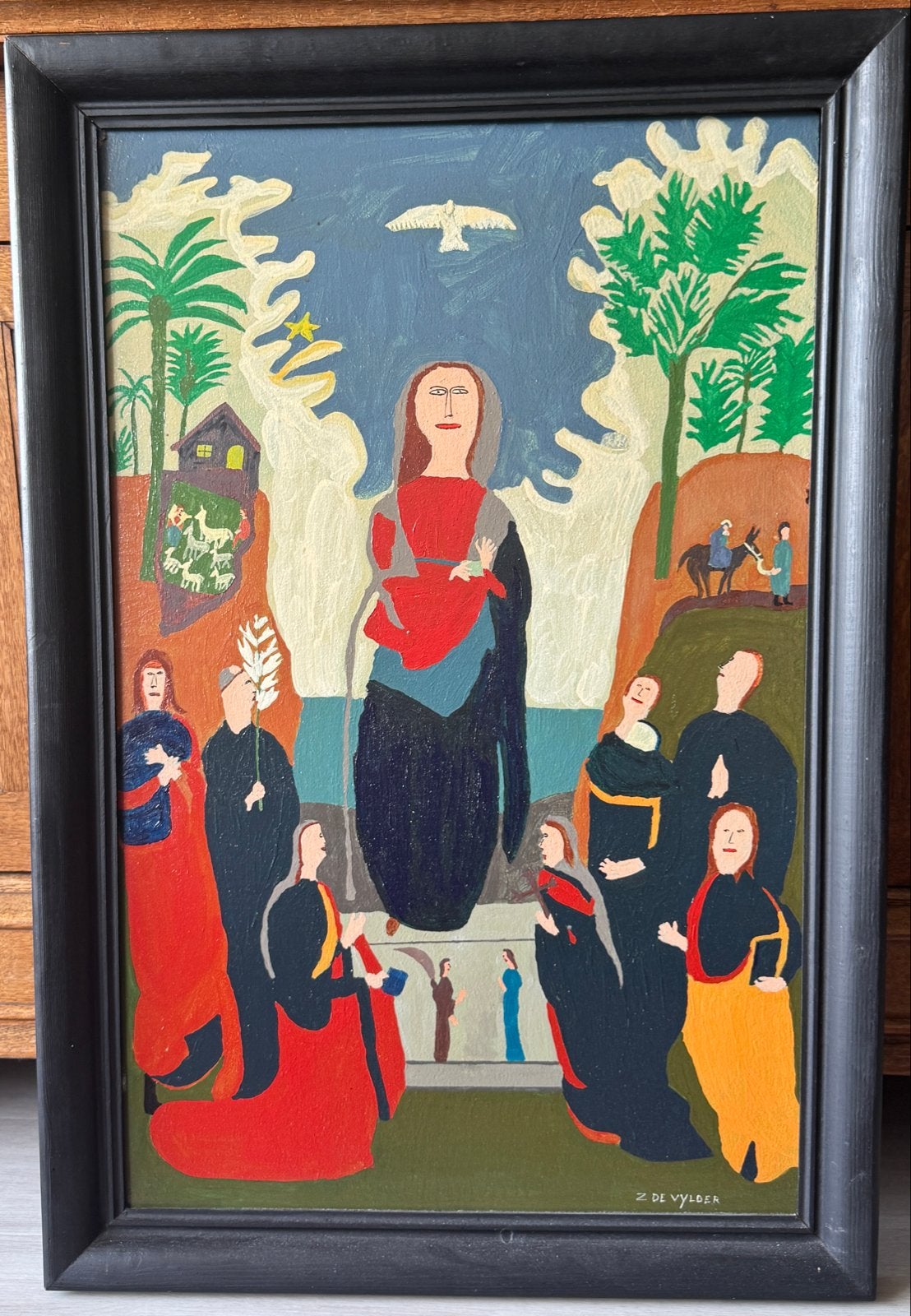 Bijzonder volkskunst schilderij, religieus tafereel, Antiek en Kunst, Kunst | Schilderijen | Klassiek, Ophalen