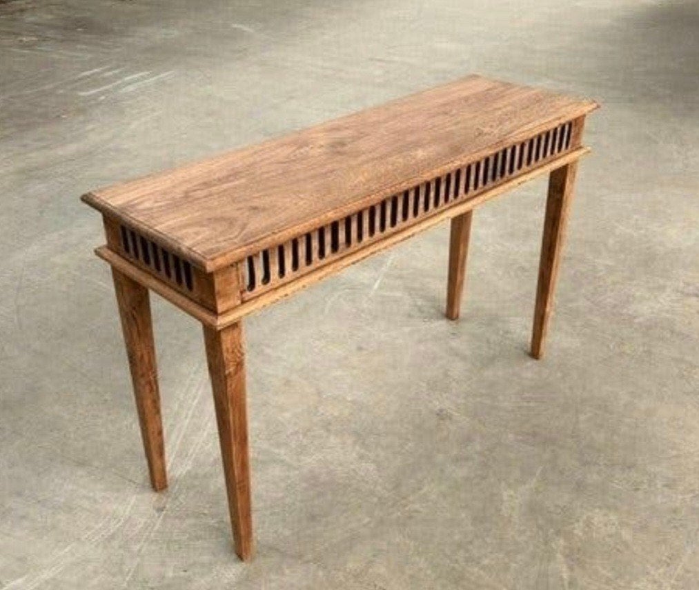 Stijlvolle teak houten Sidetable / Consoletafel, Ophalen, 100 tot 150 cm, Zo goed als nieuw, 25 tot 50 cm
