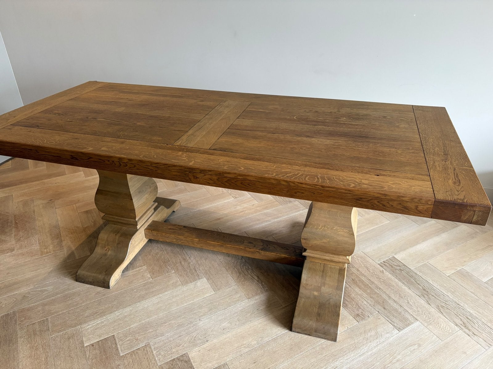 Robuuste eikenhouten eettafel met kruispoot rofra 110x220, Huis en Inrichting, Gebruikt, 100 tot 150 cm, Eikenhout, 200 cm of meer