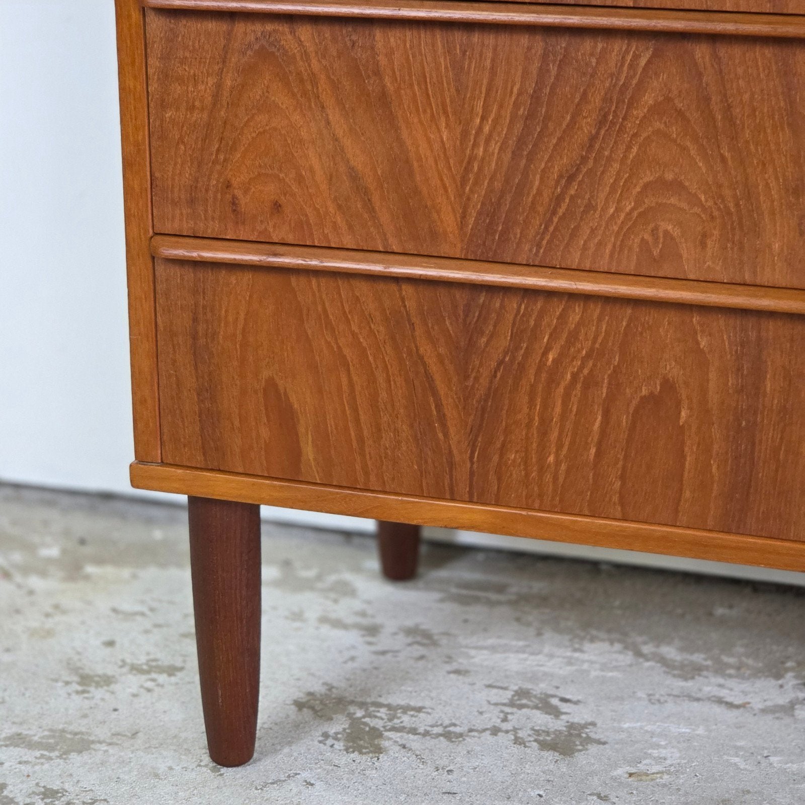 Vintage Deense ladekast, tall boy, 8 lades, teak jaren 60, Ophalen, Gebruikt, 5 laden of meer, 100 tot 150 cm