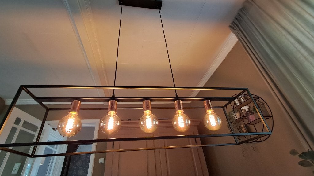Moderne hanglamp met  koperen accenten, Ophalen, Gebruikt, Modern, Industrieel, E27 (groot)
