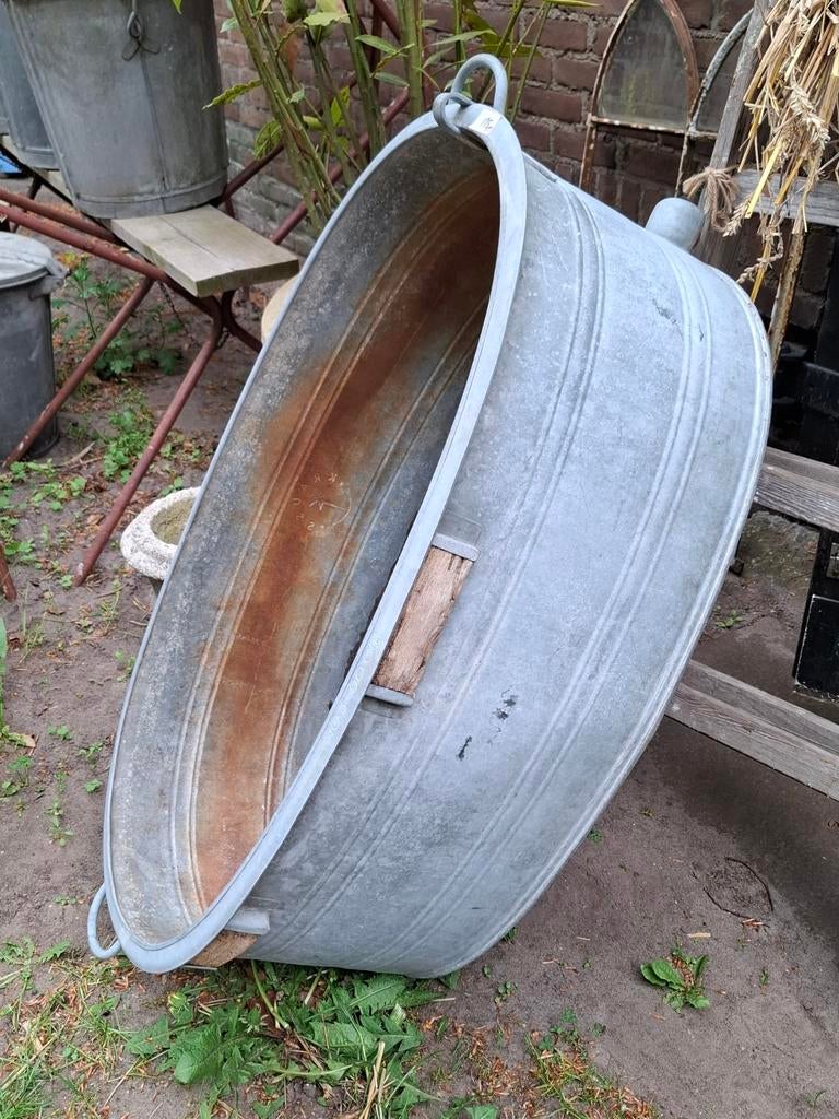 Oude brocante zinken Franse teil, Gebruikt, T, Rond, Ophalen of Verzenden