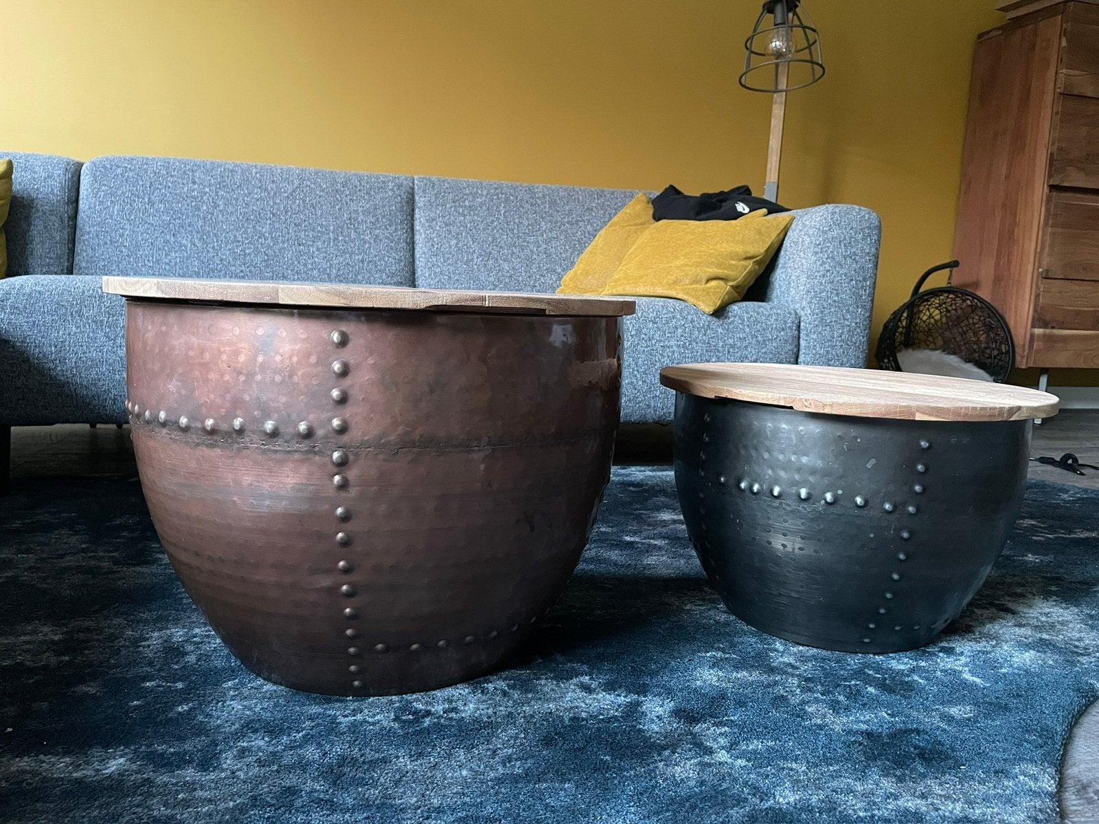 Set van 2 leuke salontafels of bijzettafels, Huis en Inrichting, Tafels | Salontafels, Gebruikt, 50 tot 100 cm, Rond, 50 tot 100 cm