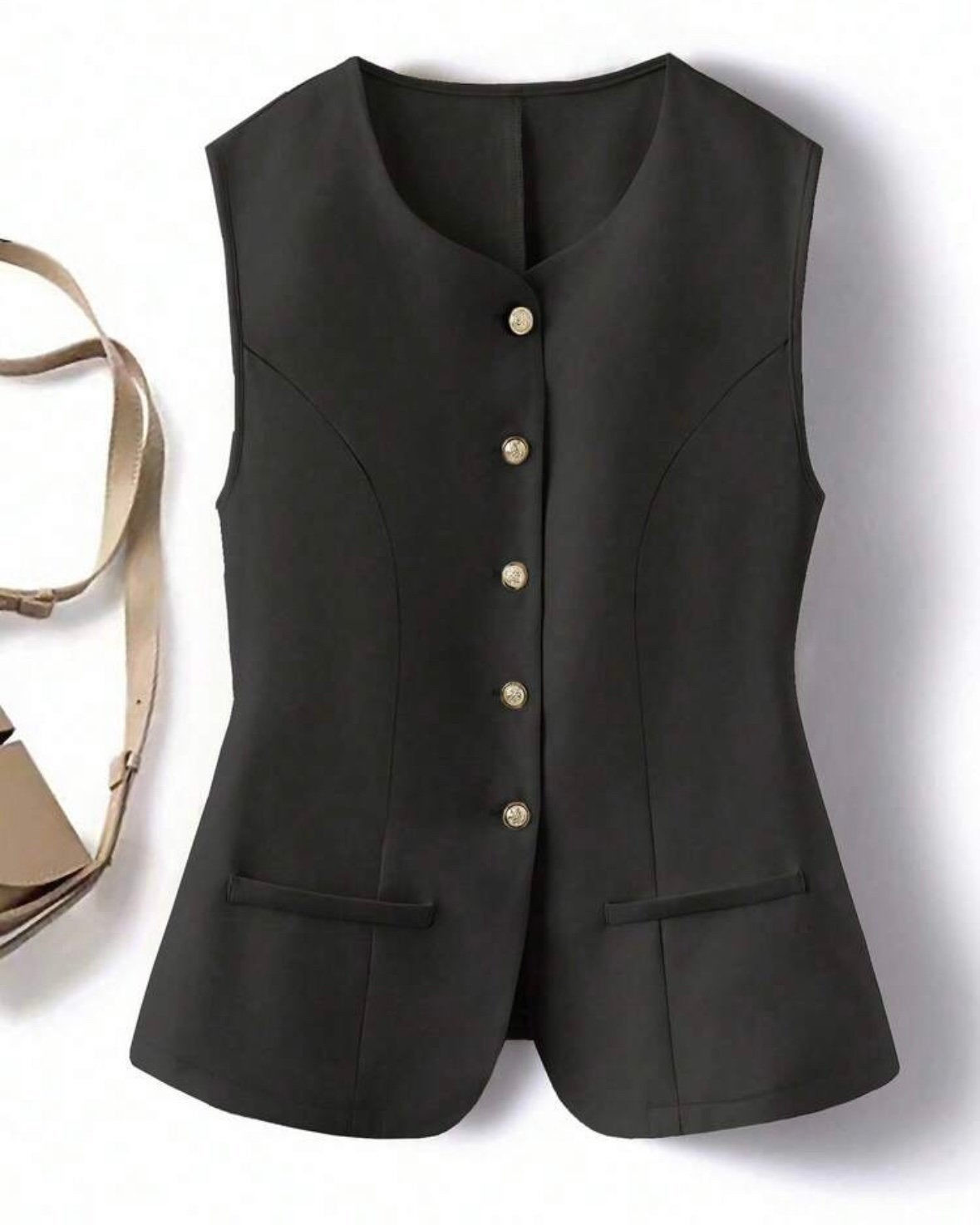 dames gilet met knopen Zwart (44-52), Verzenden, Nieuw, Zwart, Jasje of Colbert