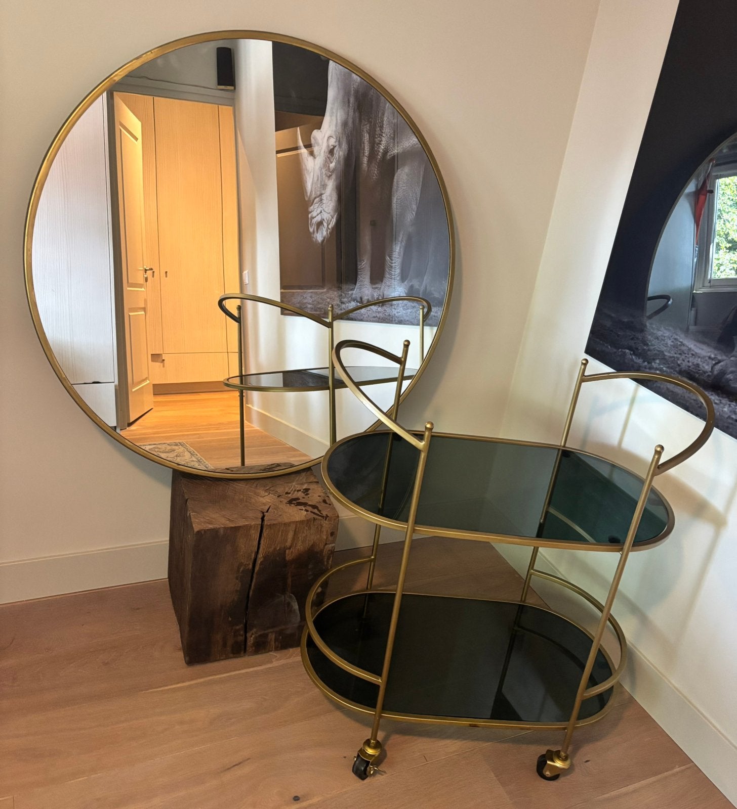 vintage boho- bar trolley & XL spiegel, Ophalen, 50 tot 100 cm, Vintage , boho, Zo goed als nieuw