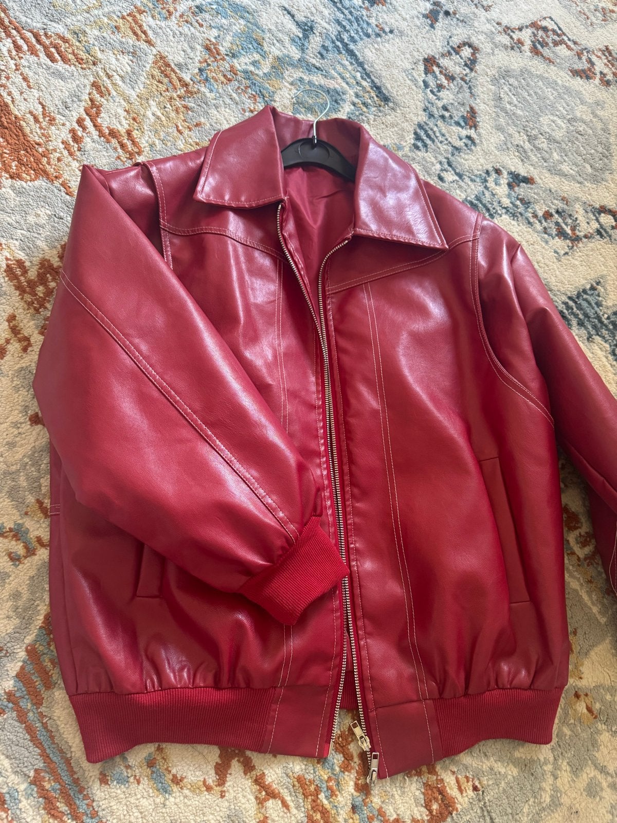 Rode leren bomberjack, Kleding | Dames, Ophalen, Zo goed als nieuw, Maat 38/40 (M), Rood
