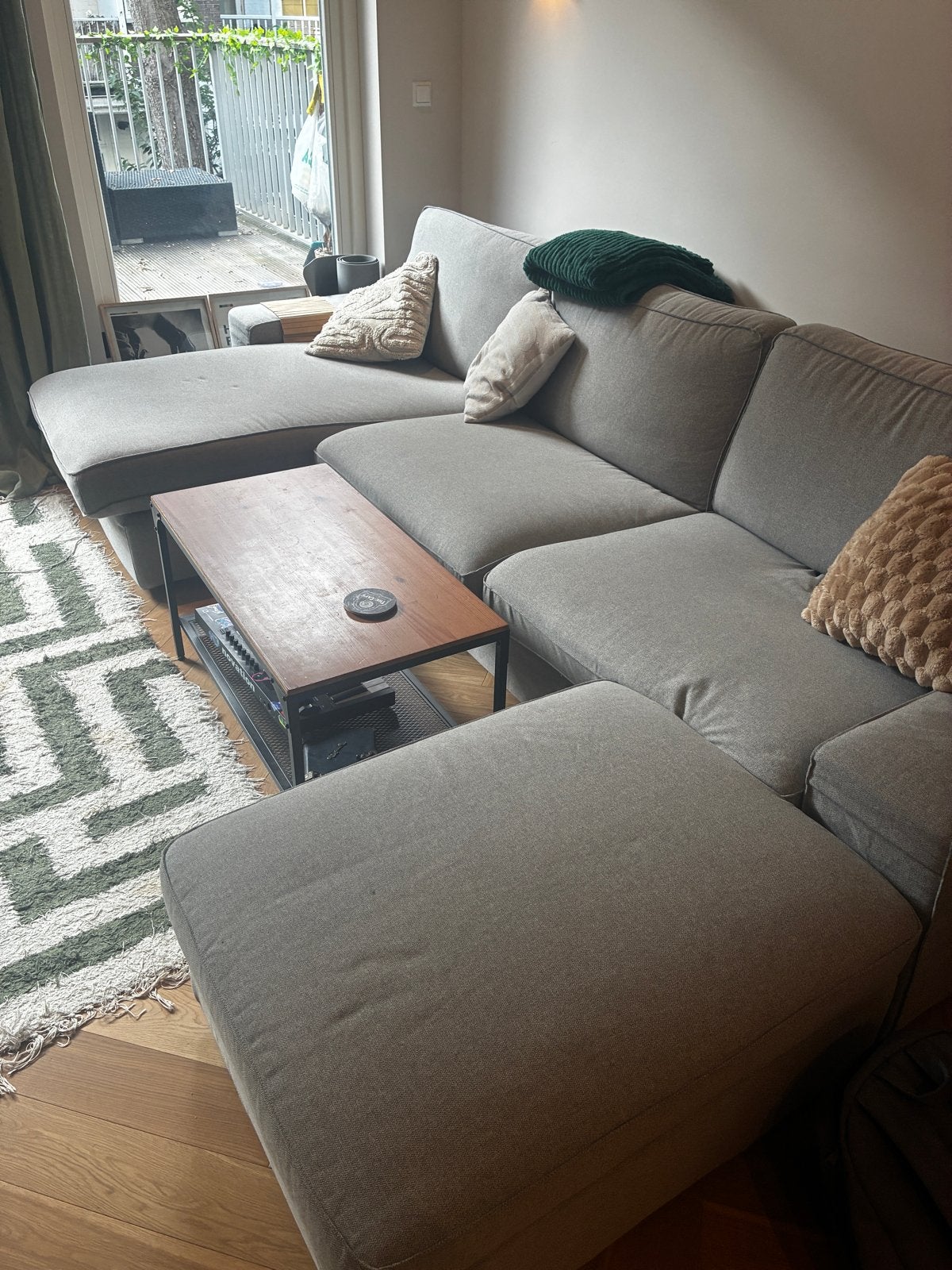 Ikea KIVIK 3-zitsbank met chaise longue en Voetenbank, Ophalen, 250 tot 300 cm, Gebruikt, 100 tot 125 cm