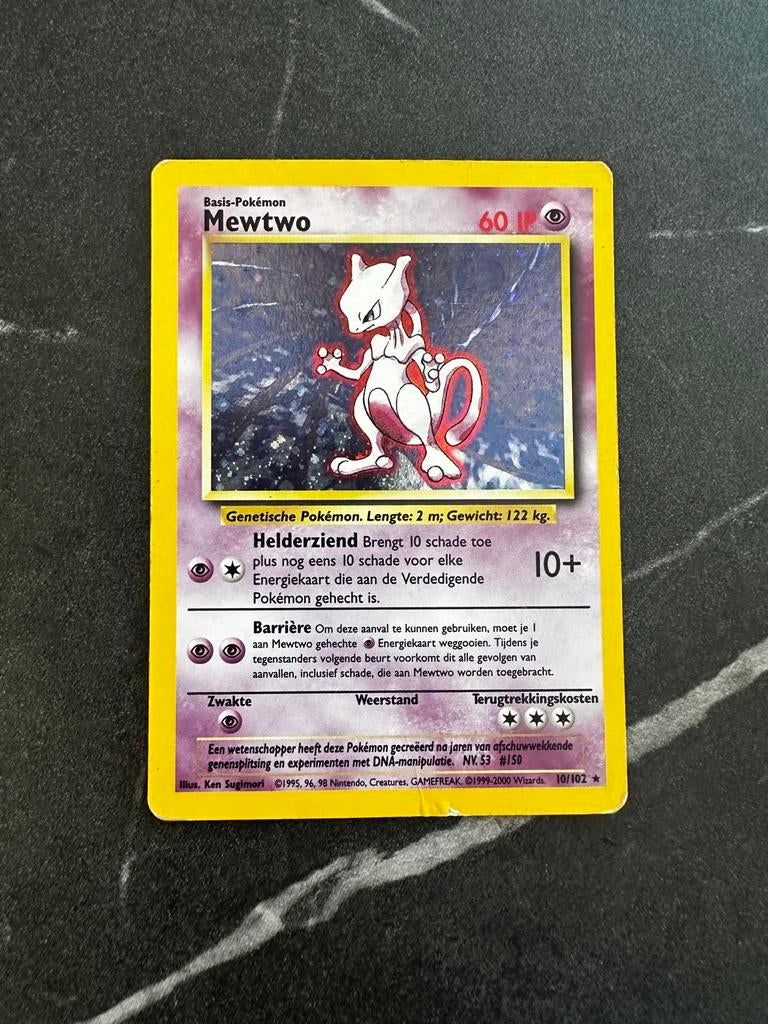 Mewtwo [Holo] [NL] #10/102, Hobby en Vrije tijd, Verzamelkaartspellen | Pokémon, Gebruikt, Losse kaart, Ophalen of Verzenden