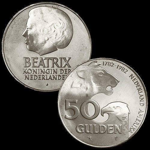 10 Zilveren 50 Gulden Munten., Setje, Koningin Beatrix, Zilver, Ophalen of Verzenden