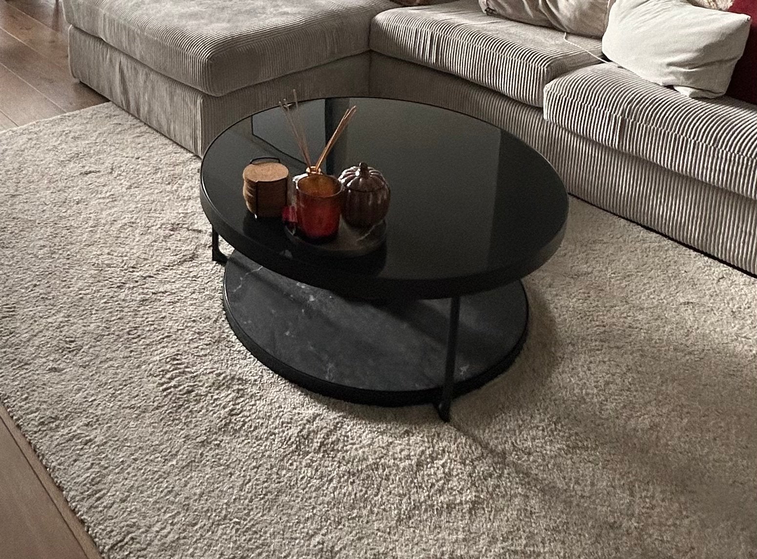 Stijlvolle Salontafel met Glazen Blad en Marmeren Plank, Rond, 5 – 50, 50 tot 100 cm, Ophalen of Verzenden