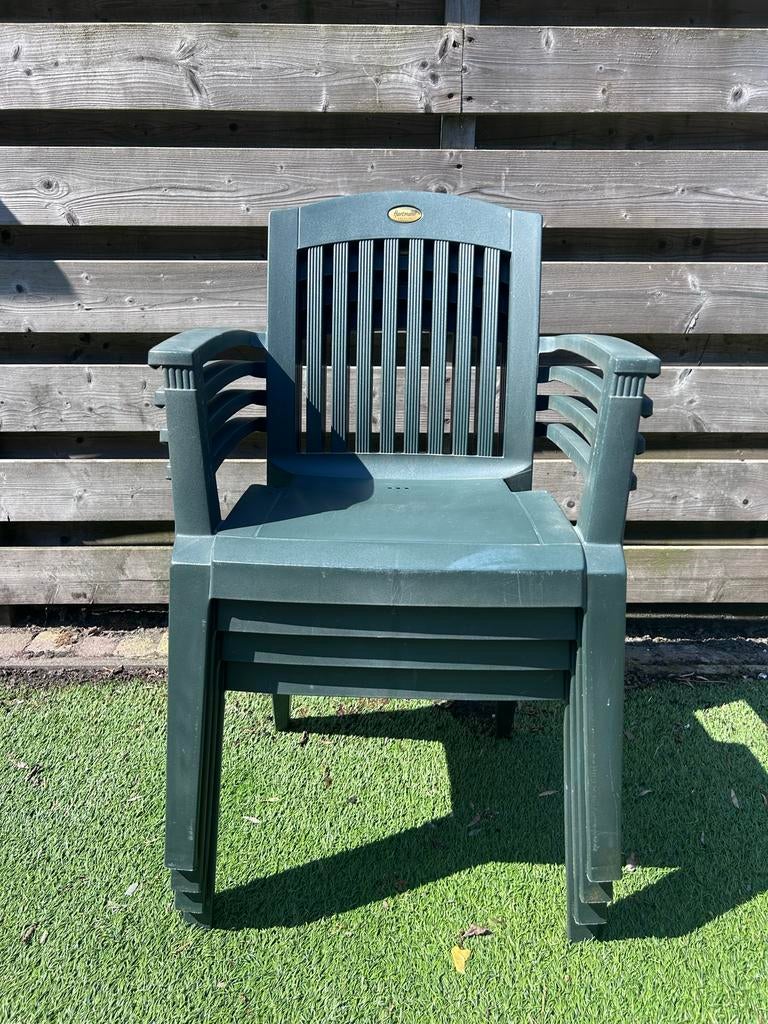 Groene Hartman tuinstoelen (4 stuks), Tuin en Terras, Ophalen, 4 zitplaatsen, Kunststof, Gebruikt