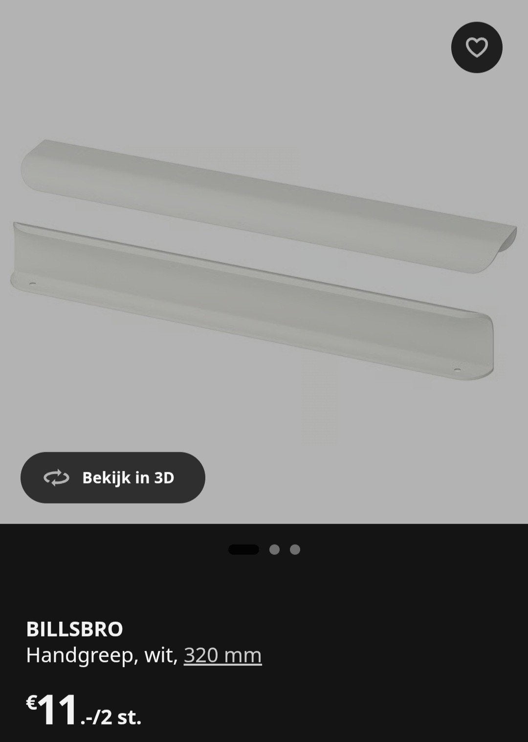 Ikea Billsbro 320 mm greep wit, Ophalen, Nieuw, Wit, Minder dan 100 cm