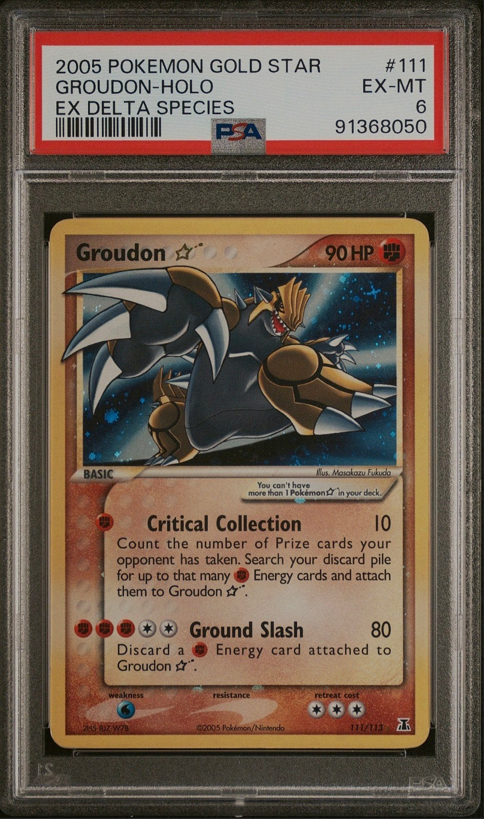 Groudon Gold Star Holo EX Delta Species PSA 6 (NEW CERT), Ophalen of Verzenden, Gebruikt, Losse kaart, Foil