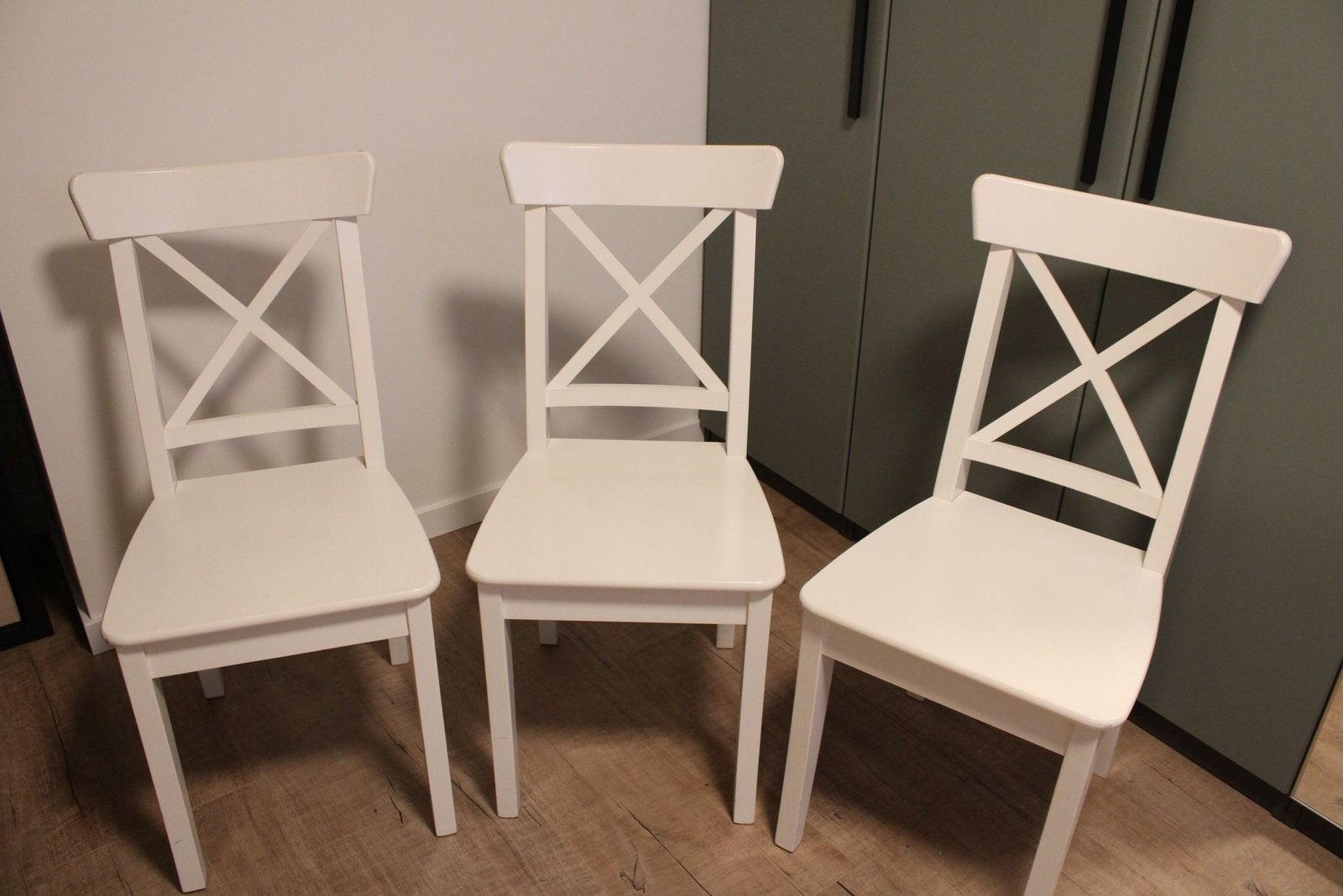 6 Ikea Ingolf keukenstoelen, Huis en Inrichting, Stoelen, Ophalen, Gebruikt, Wit, Landelijk