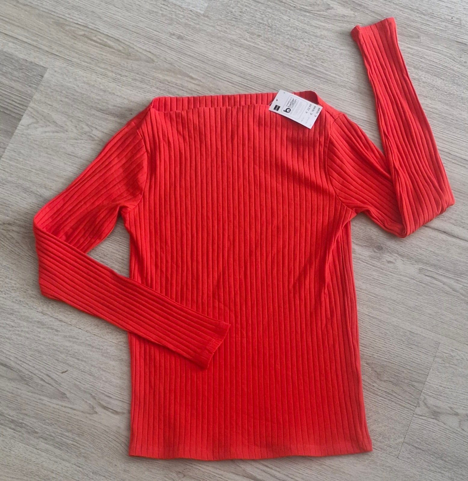 Rode geribbelde top met lange mouwen, Nieuw, Ophalen of Verzenden, Lange mouw, Maat 36 (S)