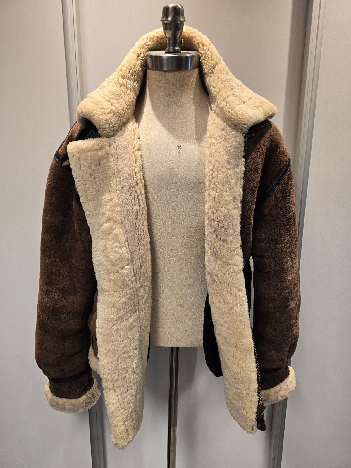 Heren pilotenjas lammy coat maat L - lamsvacht en leer, Ophalen of Verzenden, Gedragen, Maat 52/54 (L), Bruin