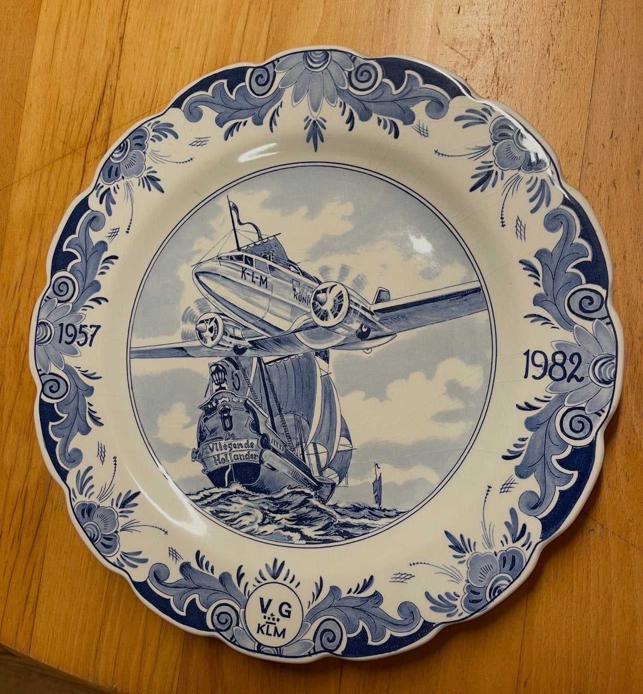 Delfts Blauw KLM wandbord 'De Vliegende Hollander' 1957-1982, Ophalen of Verzenden