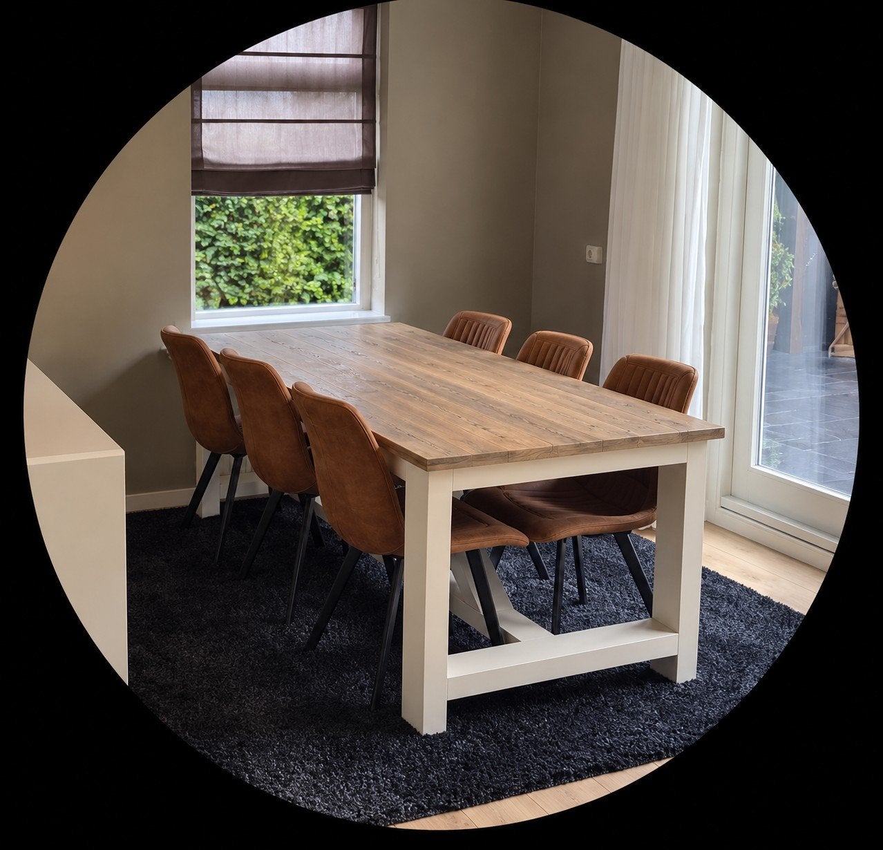 Stevige eettafel met steigerhouten blad en wit onderstel, Ophalen, Rechthoekig, 200 cm of meer, 50 tot 100 cm