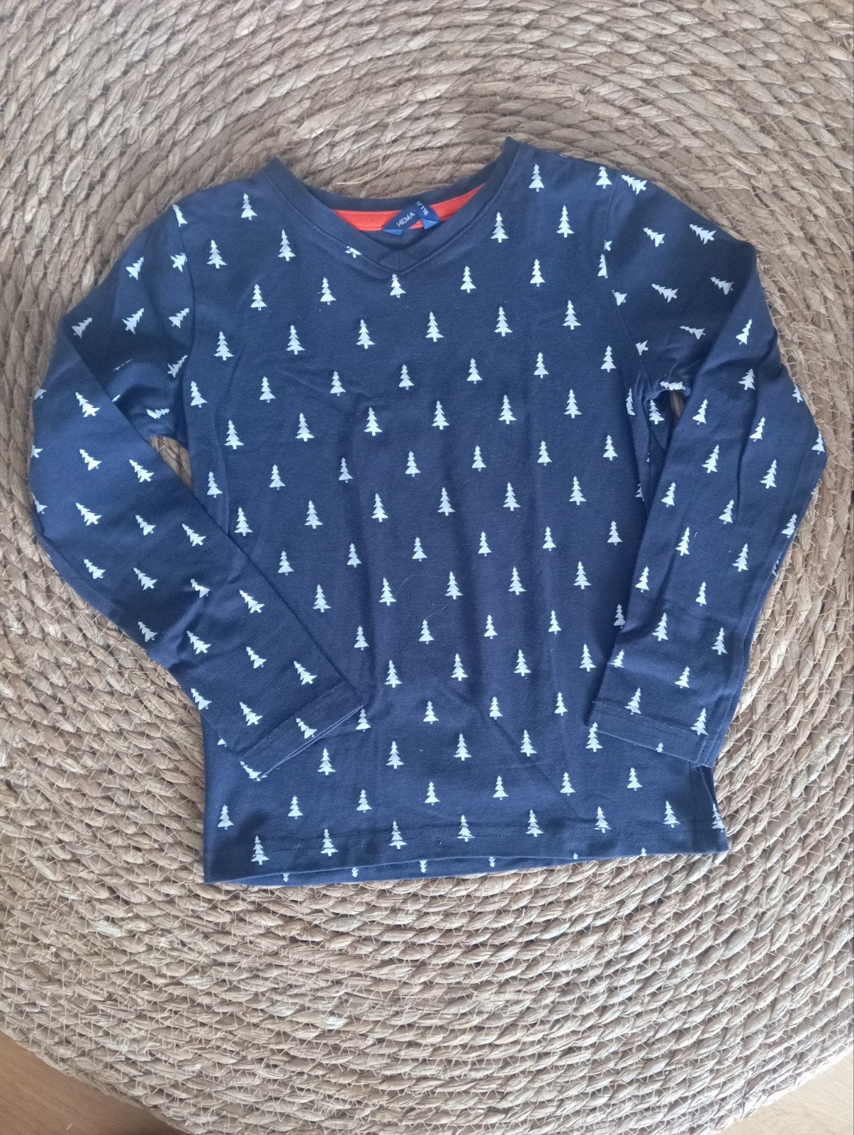 Hema blauw shirt met witte kerstbomen, Ophalen of Verzenden, Zo goed als nieuw, Shirt of Longsleeve, Hema