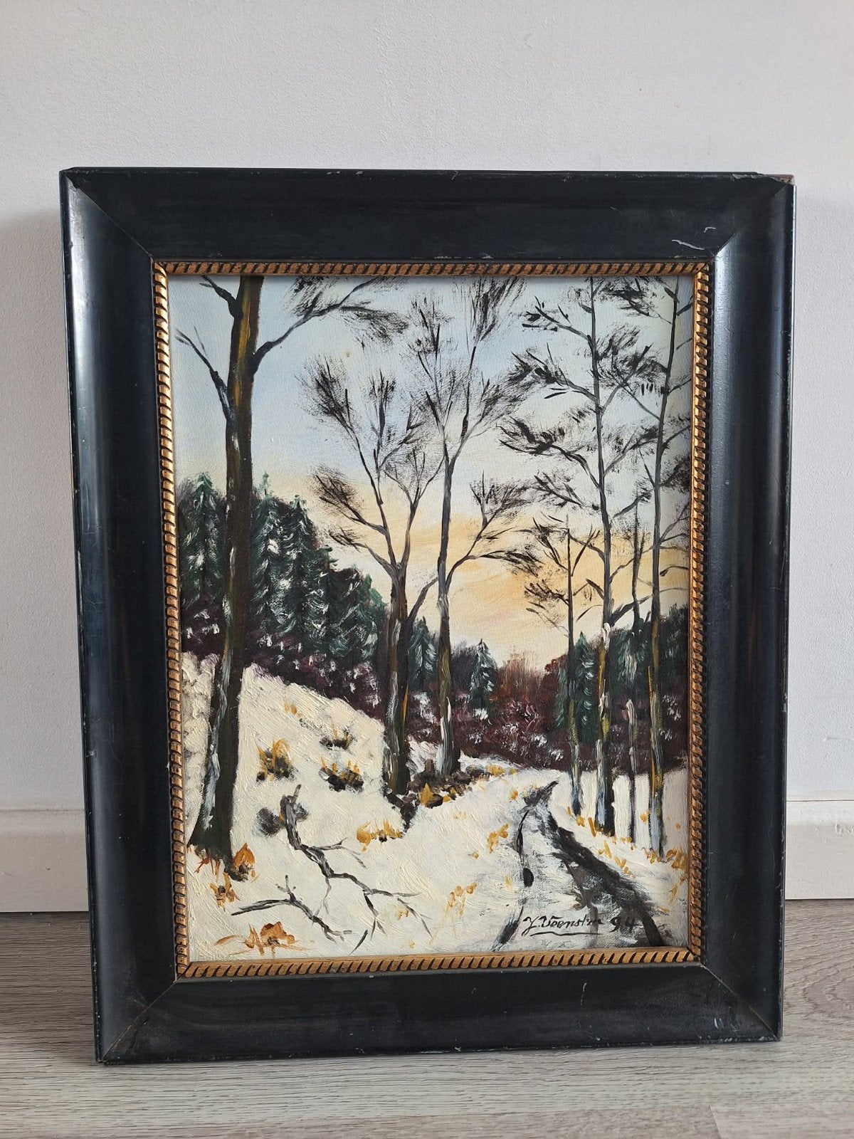 Schilderij Winterlandschap met Bomen en Sneeuw, Antiek en Kunst, Kunst | Schilderijen | Klassiek, Ophalen of Verzenden