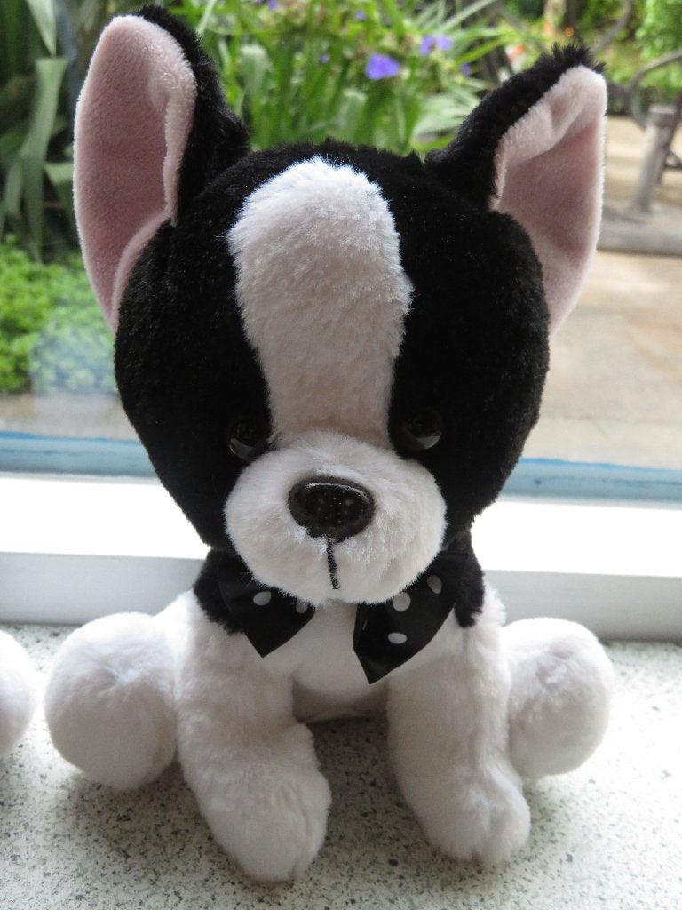 Zwart wit hondje van Action merk ZDT zacht velours + strik, Zo goed als nieuw, Wasbaar, Middelgroot (20 tot 80 cm), Hond