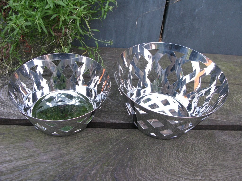 2x ALESSI BROODMAND/FRUITSCHAAL RVS DESIGN, Gebruikt, Zilver, Ophalen of Verzenden, Metaal