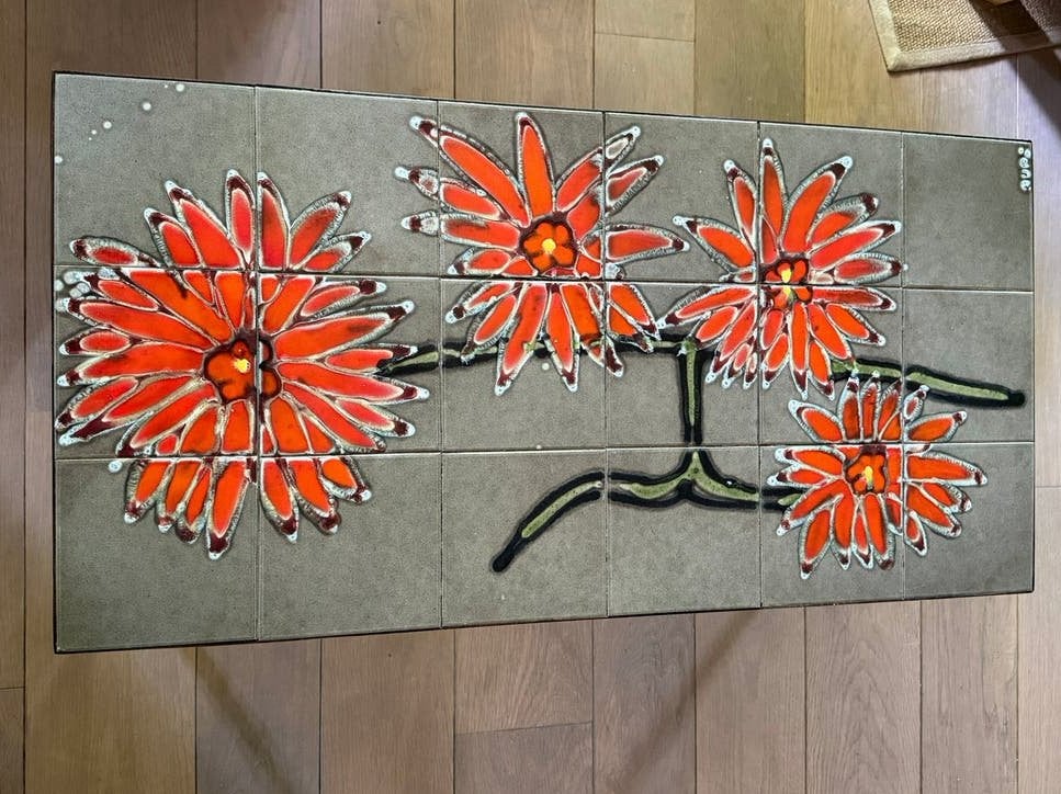 Vintage Salontafel Keramiek & Staal Frankrijk 1960s Adri B, Ophalen, Gebruikt, 50 tot 100 cm, 50 tot 100 cm