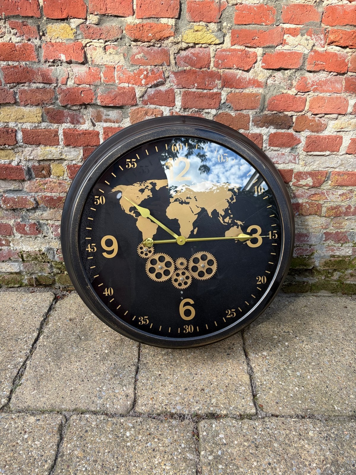 Nieuwe Countryfield Klok met Wereldkaart Design, Ophalen of Verzenden, Nieuw, Analoog, Wandklok