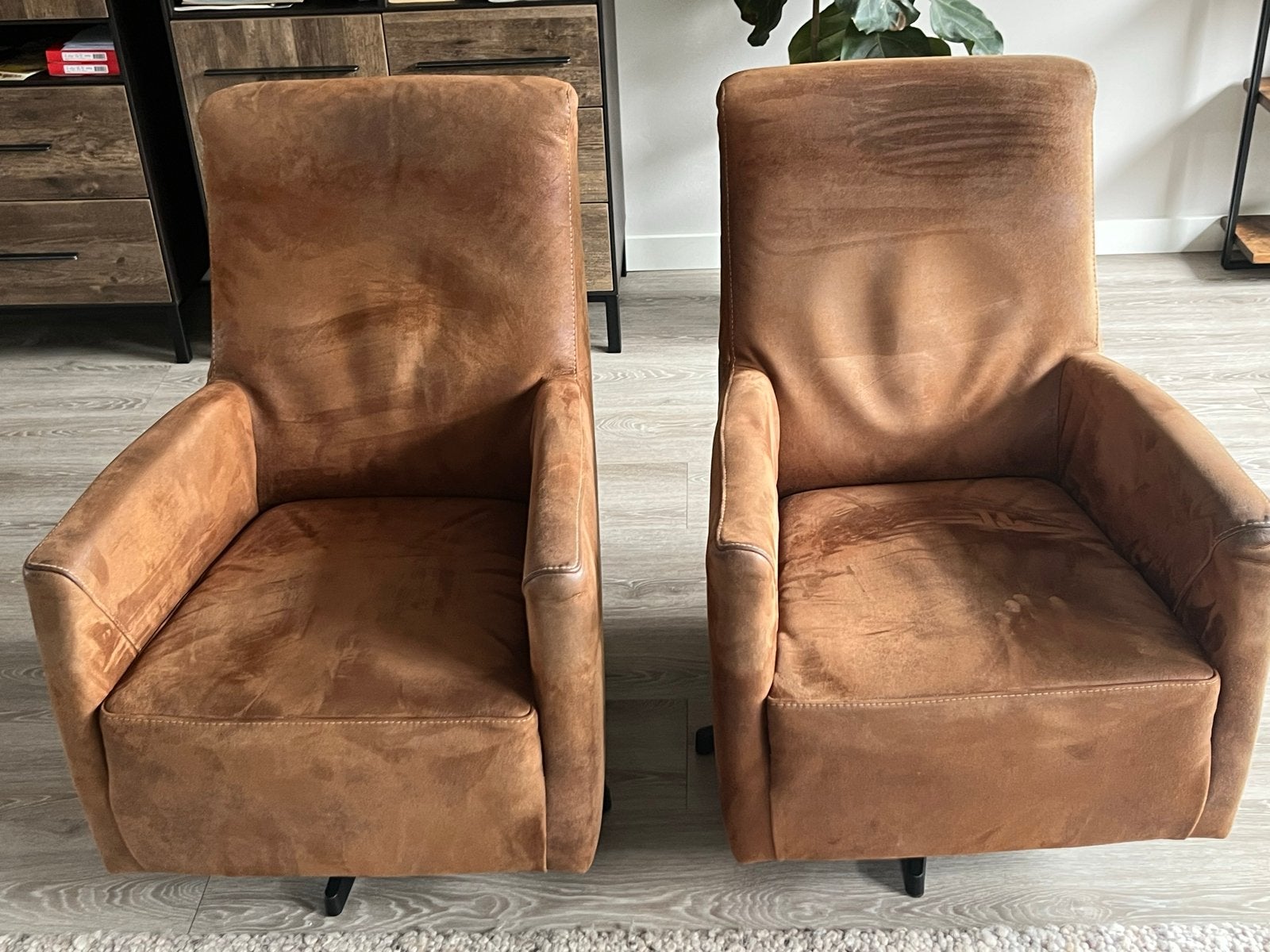 Set van 2 bruine leren fauteuils - Comfortabel en stijlvol, Ophalen, Gebruikt, Twee, Bruin