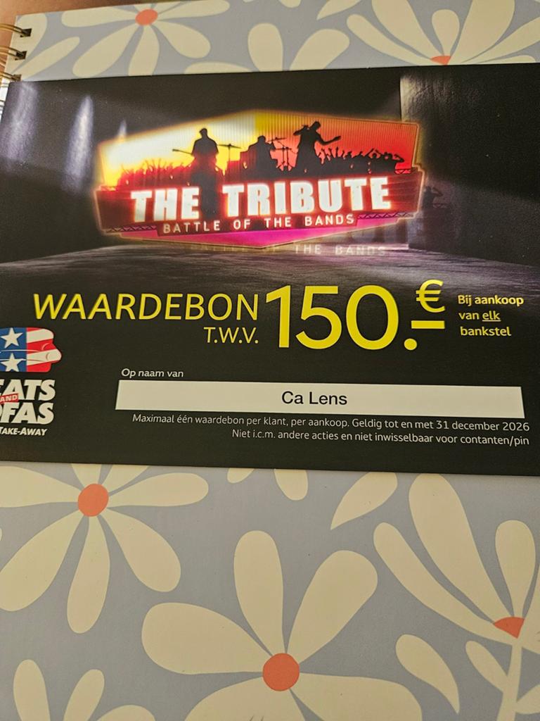 Waardebon voor een bank bij Seats and Sofas, Huis en Inrichting, Banken | Bankstellen, Ophalen of Verzenden, Vierpersoons of meer