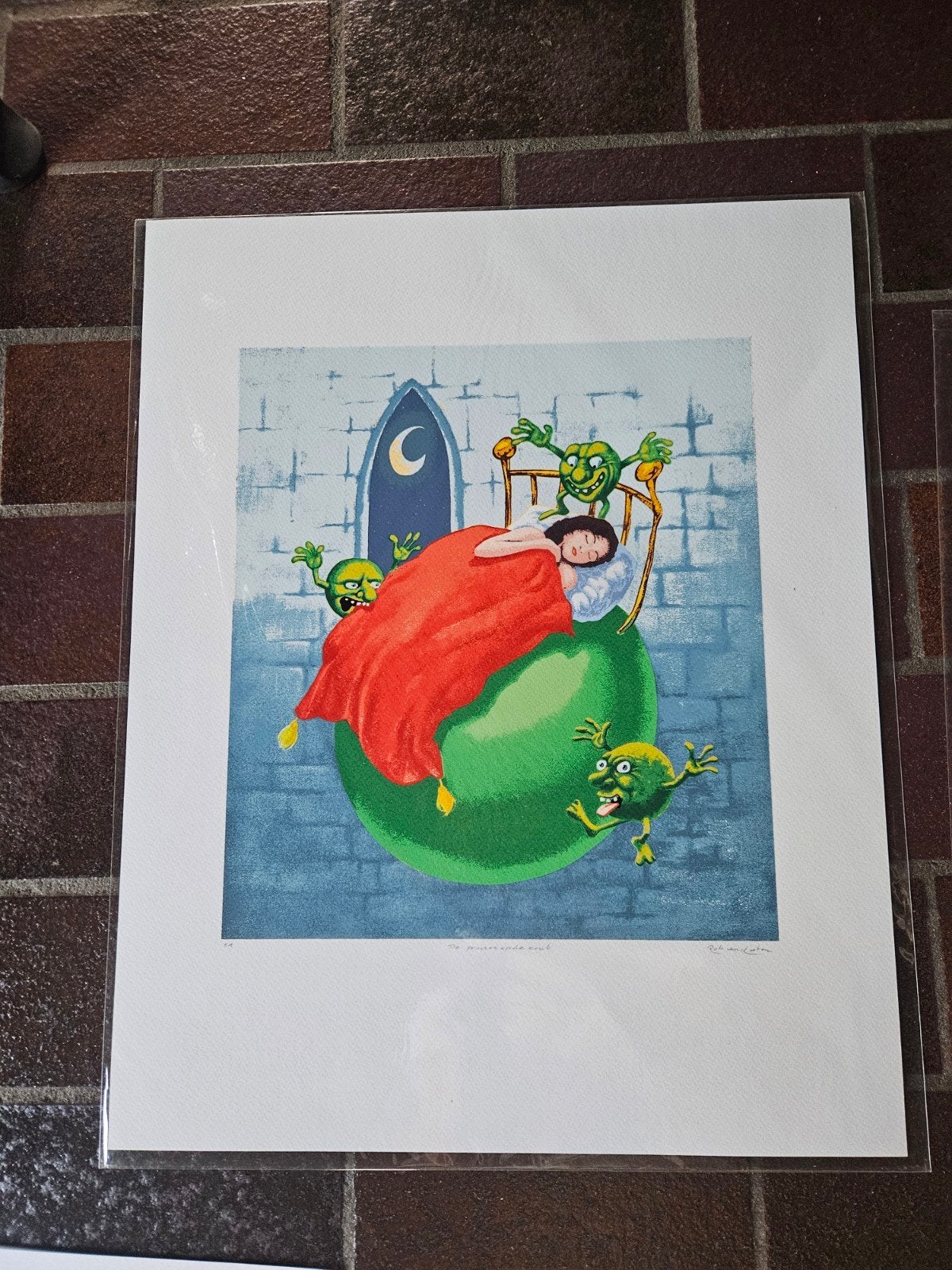 Zeefdruk 'De prinses op de erwt' - Rob, Antiek en Kunst, Origineel, Ophalen of Verzenden, Personages en Fantasiefiguren, Zeefdruk