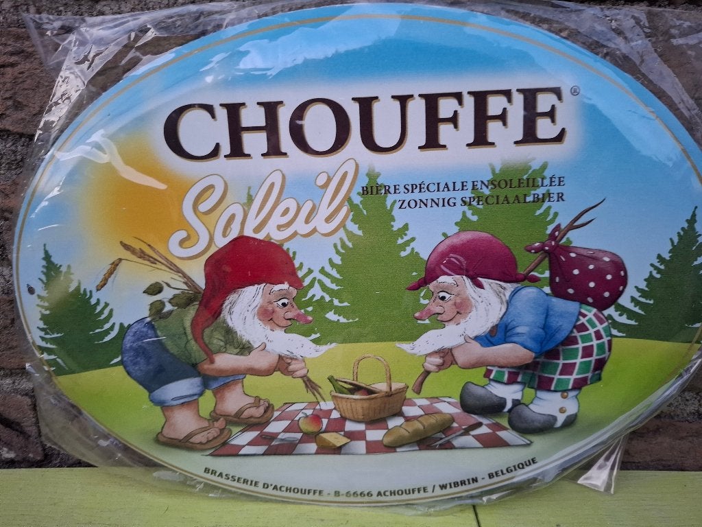 Zeldzaam reclamebord Chouffe Soleil, Ophalen of Verzenden, Nieuw, Reclamebord, Plaat of Schild, Overige merken