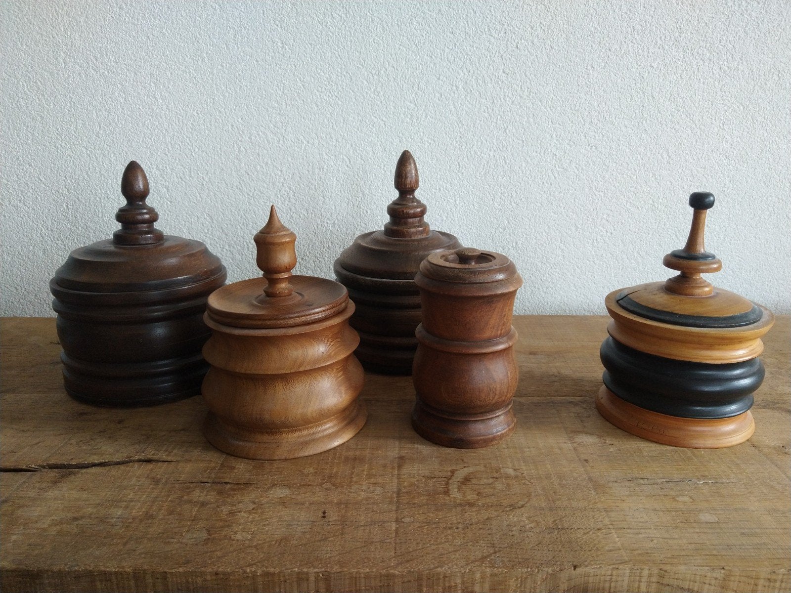 Antieke Biedermeier Tabakspot - Houten Pot met Deksel, Ophalen of Verzenden