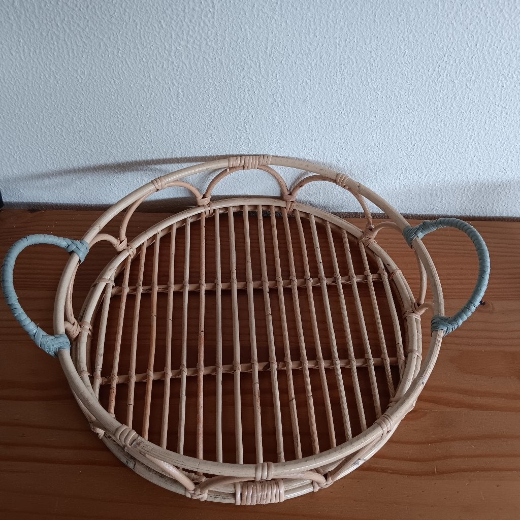 Rond rotan dienblad met handvatten, Natuurlijk materiaal, Rond, Nieuw, Ophalen of Verzenden