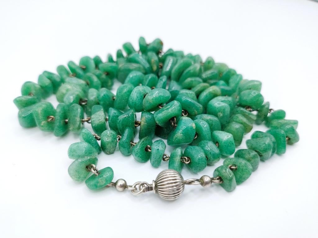 Vintage aventurijn ketting met zilveren bolslot, 73,5 cm, Met kristal, Info@zilverwebsite.nl, Verzenden, Zo goed als nieuw