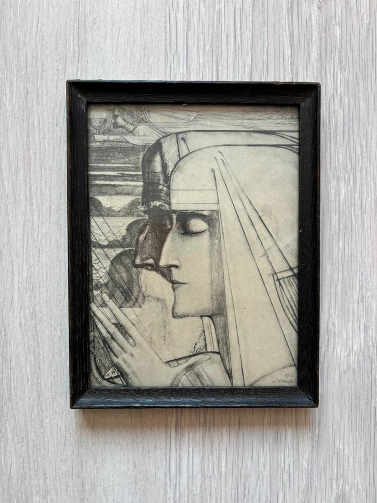 Jan Toorop prent / isografie in lijst, Ophalen of Verzenden