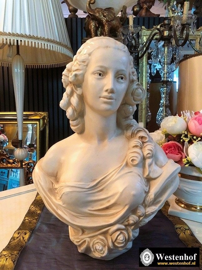 Antiek grote borstbeeld vrouw buste beeld wit / crème, Buste, Ophalen of Verzenden, Wit, Klassiek
