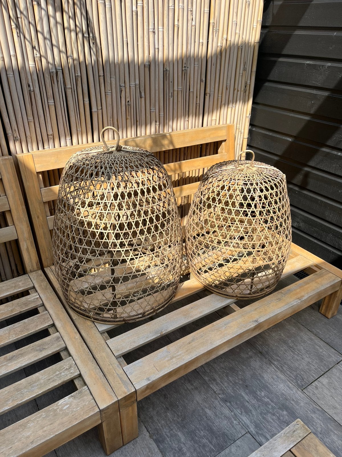 Rotan lampen hanenmanden bohemian lamp ibiza stijl tuinlamp, Ophalen of Verzenden, Zo goed als nieuw, Minder dan 50 cm