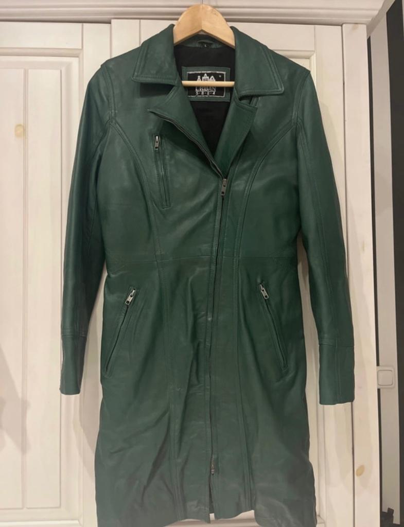 Donkergroene leren jas dames maat L, Kleding | Dames, Jassen | Zomer, Zo goed als nieuw, Maat 42/44 (L), Groen, Ophalen of Verzenden