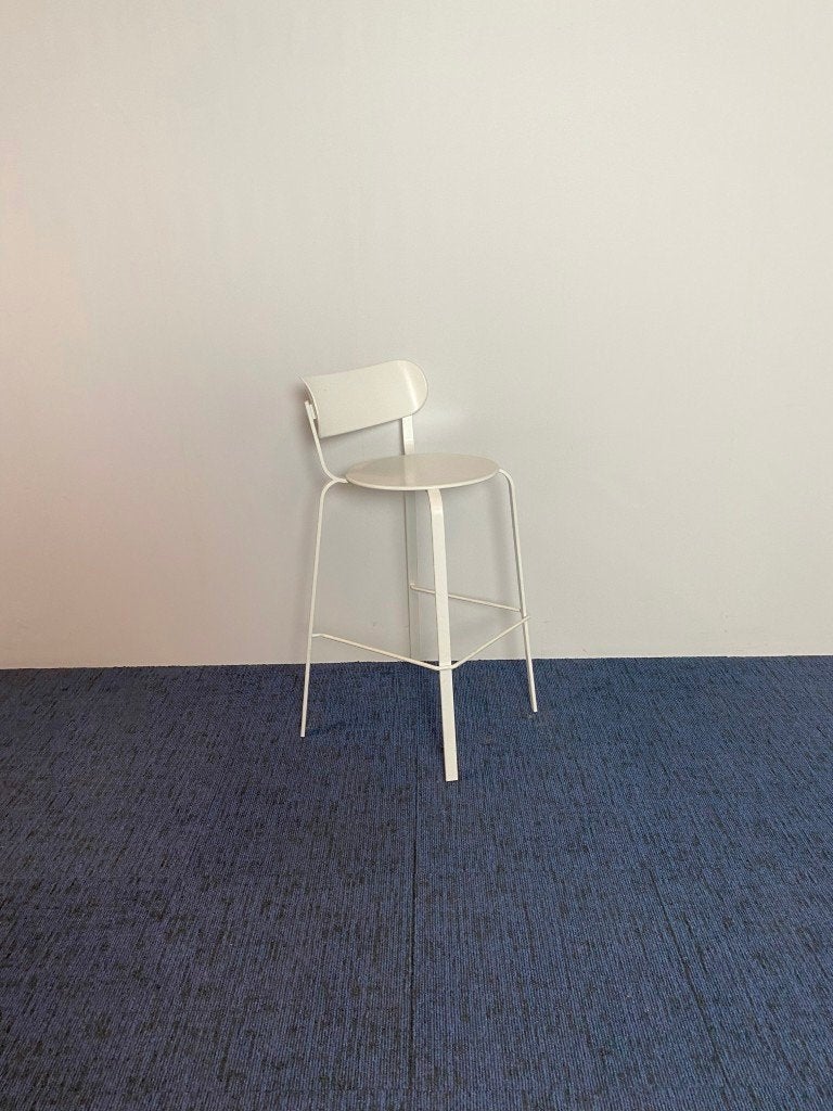 3 x Barkruk La Palma Stil, metaal, wit, wit frame, Ophalen, Gebruikt, Met voetsteun, 60 tot 90 cm