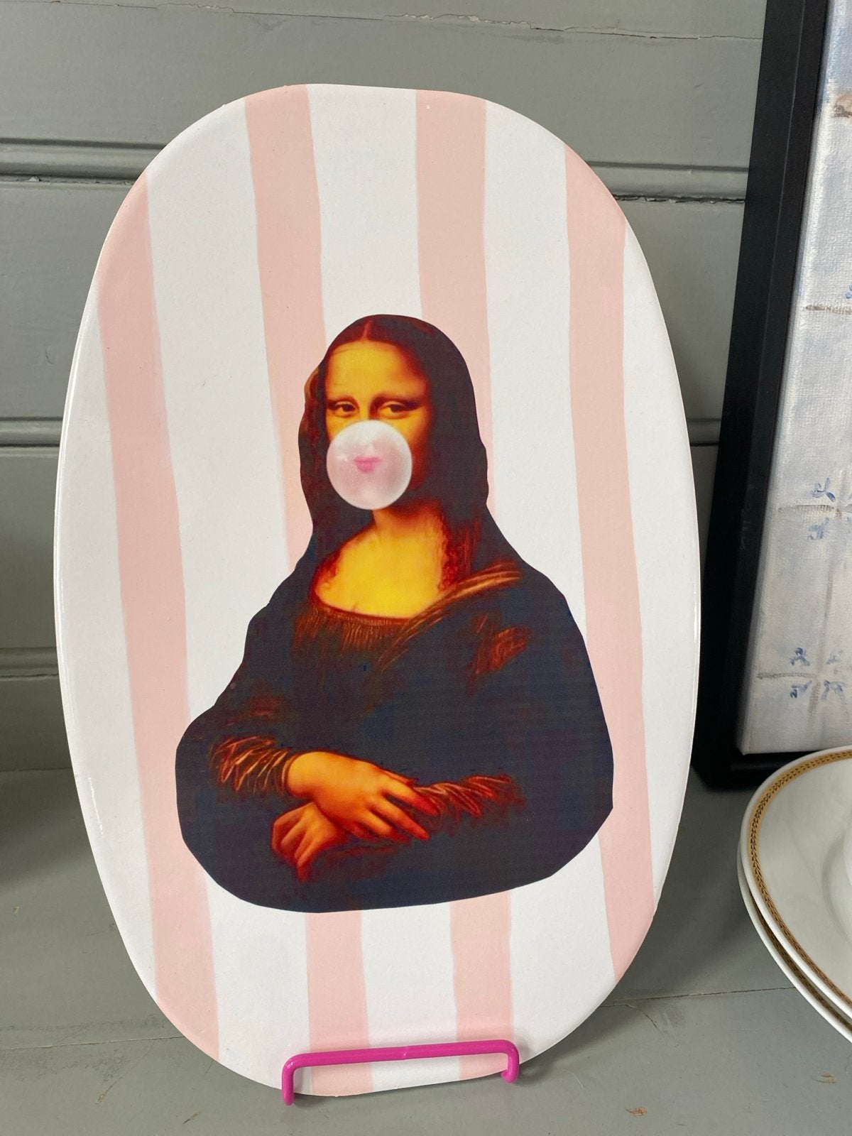 Decoratief bord Mona Lisa met kauwgombal, Ophalen of Verzenden