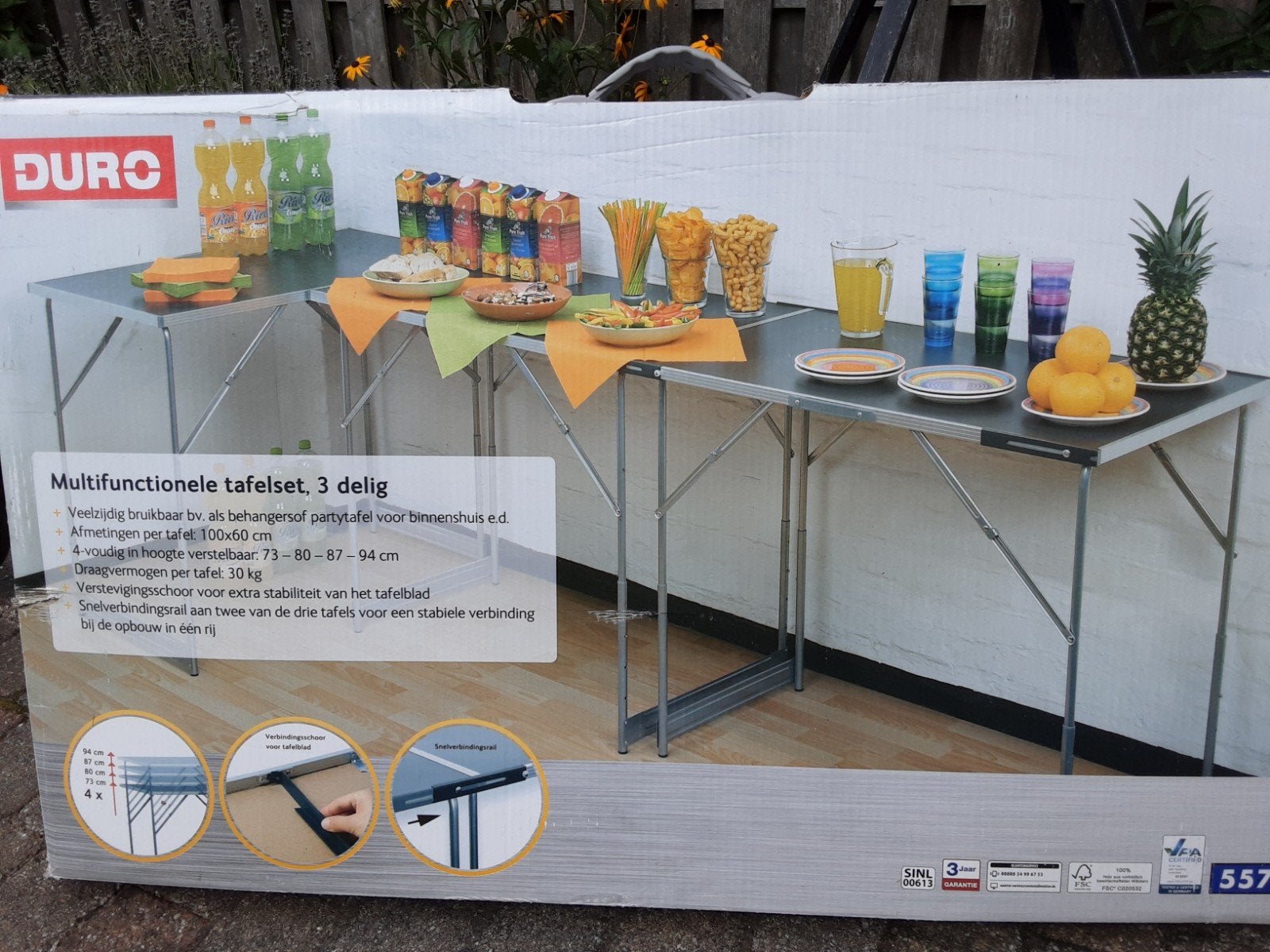 3 delige partytafel, Ophalen, Zo goed als nieuw, Rechthoekig, Aluminium