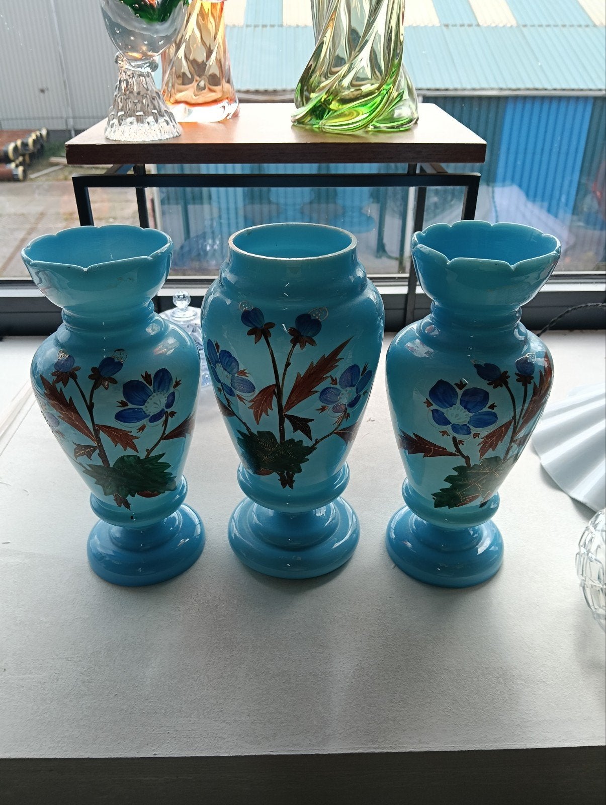 Set van 3 opaline glazen vazen, 25 x 14 cm, Ophalen of Verzenden