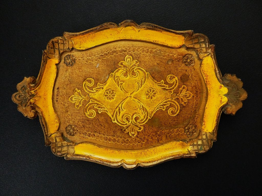Italiaans dienblad serveerblad florentijns geel met goud, Antiek en Kunst, Curiosa en Brocante, Ophalen of Verzenden