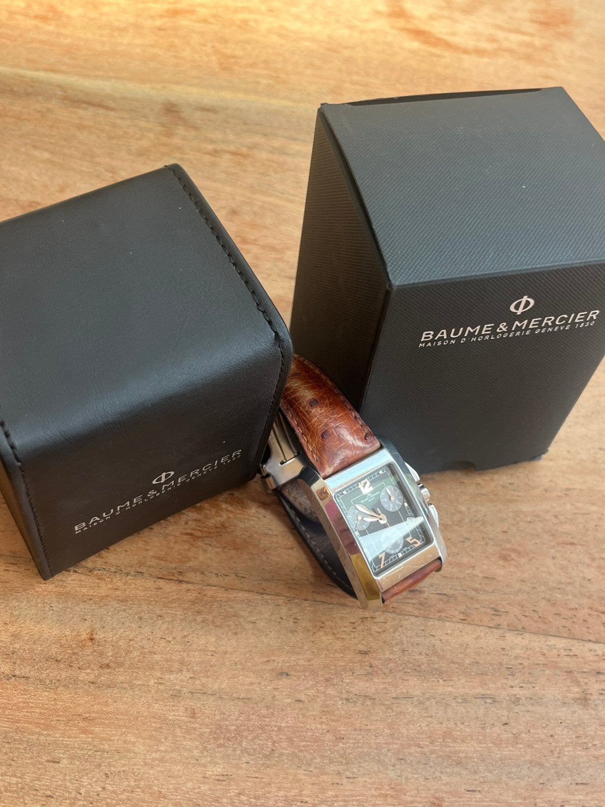 Baume & Mercier Hampton Chronograaf – Compleet | 23 juwelen, Ophalen of Verzenden, Zo goed als nieuw, Leer, Overige merken