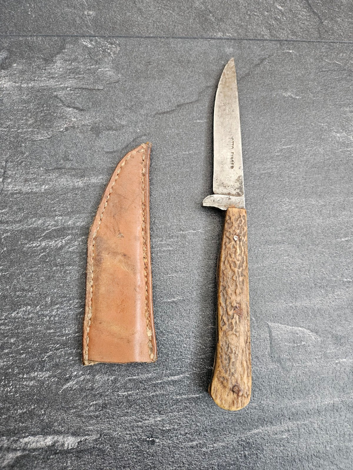 Zeldzam Vintage Otto Finger jachtmes met hertshoorn handvat, Ophalen of Verzenden