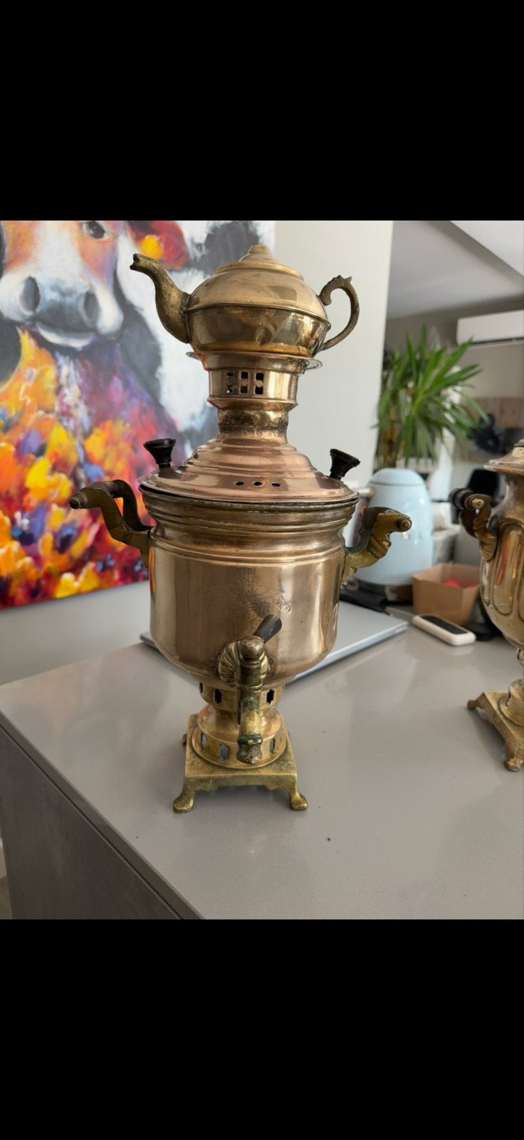 Antieke koperen Samovar met gravures, Ophalen of Verzenden, Koper