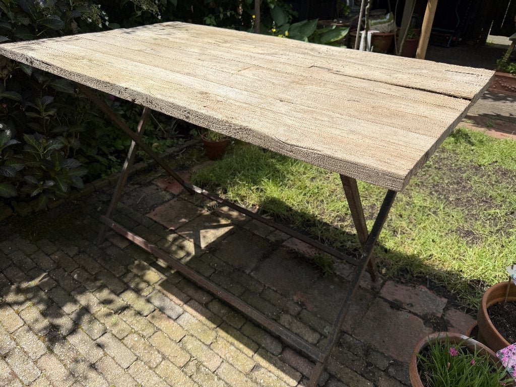 Tuintafel tafel voor in de tuin hout en staal, Tuin en Terras, Ophalen of Verzenden, Gebruikt, Rechthoekig, Hout